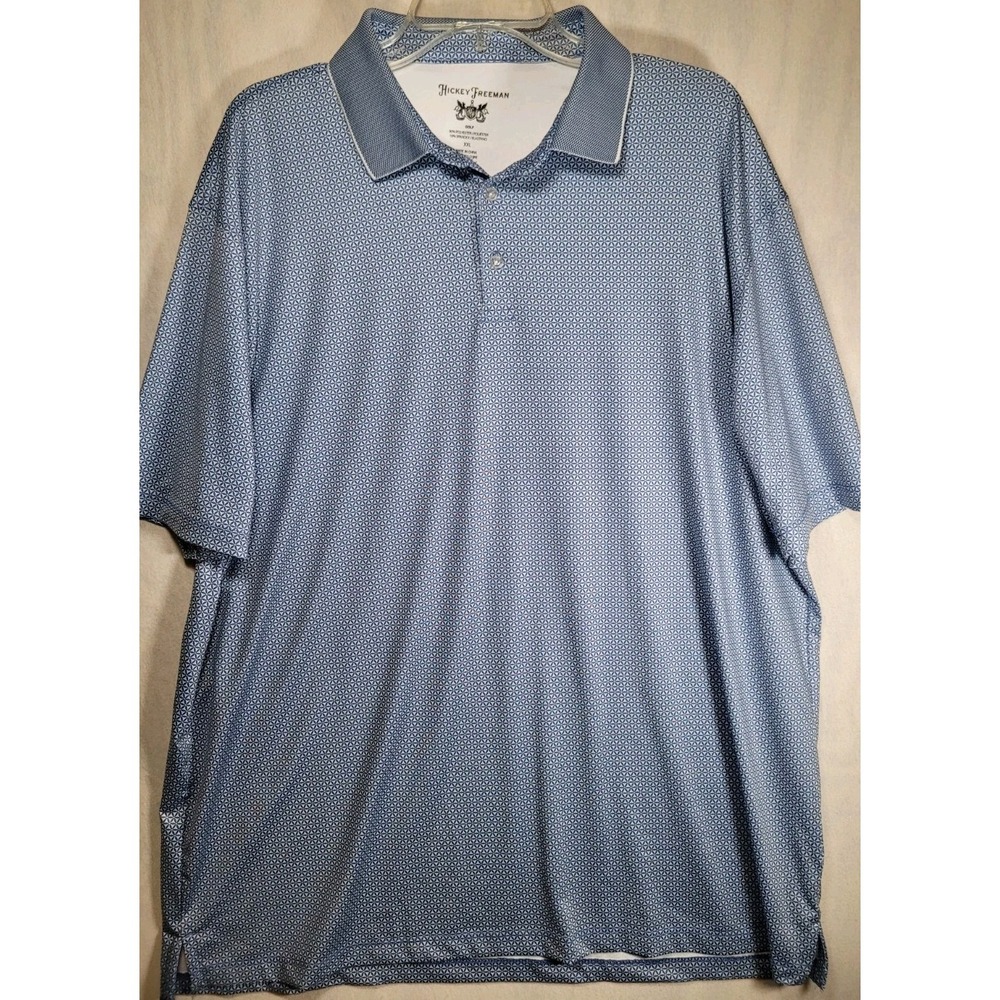 Hickey Freeman Golf Polo Mens Size XXL All Over‎ Geometric Print Blue Stretch